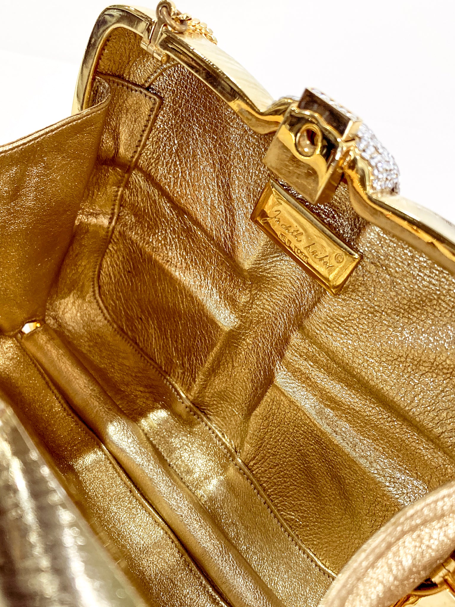 Vintage Judith Leiber Swarovski Crystal Gold Present Large Tassel Crossbody Clutch Bag