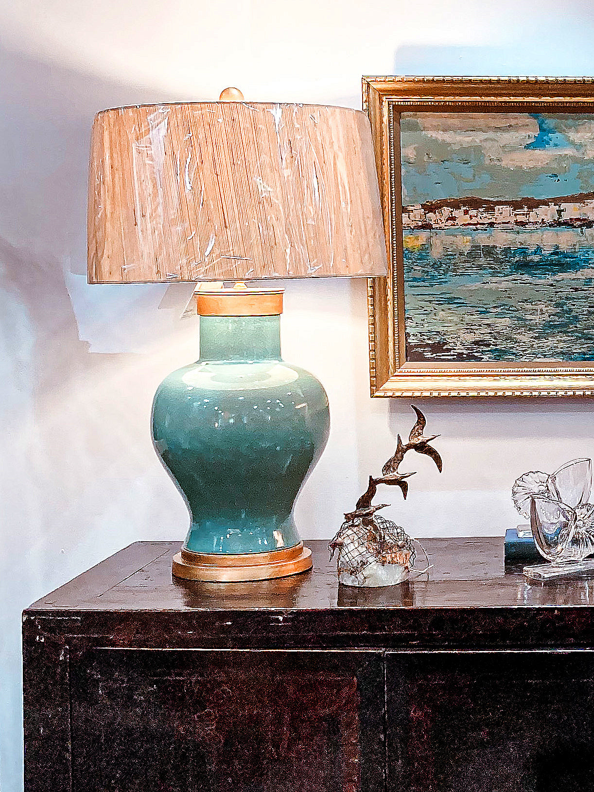 Bradburn Gallery Celadon Cove Turquoise Aqua Gold Accent Lamp Light